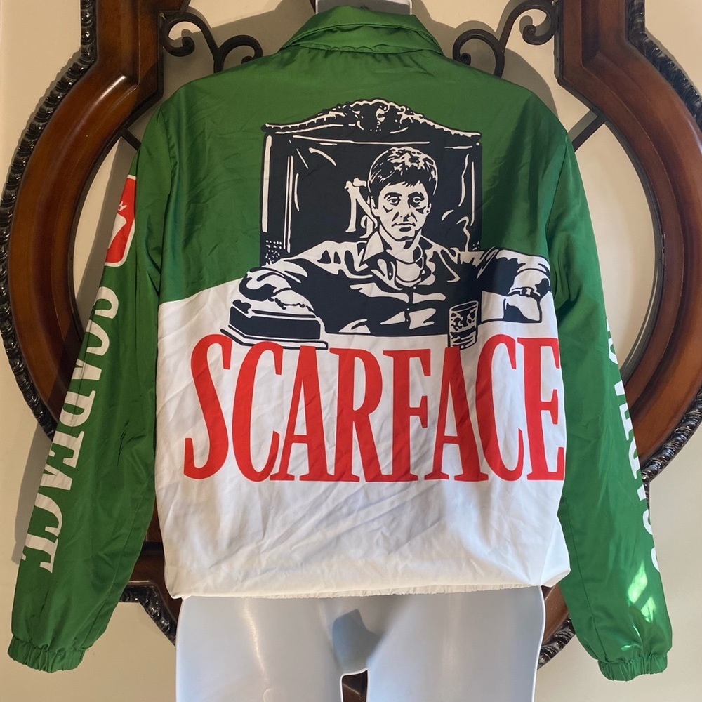 Vintage Scarface Graphic Windbreaker Jacket - Green White Red